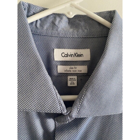 Men's Button Down Dress Shirt Calvin Klein Slim Fit Infinite Non Iron 17.5 34/35 - Picture 2 of 12